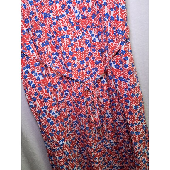 J. Crew Ruffle Midi Curved Hem Dress Red Blue Floral Strappy BI399 Size 14 - Picture 6 of 12